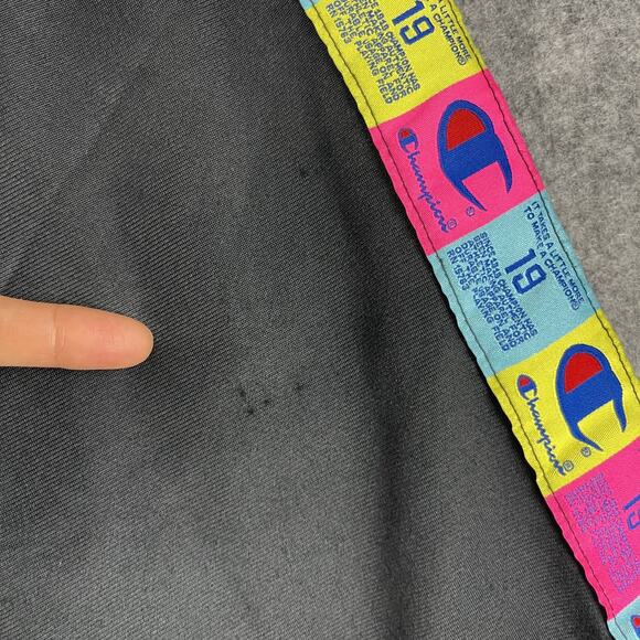 Champion Tricot Track Jacket Mens Medium Black Full Zip Colorful Logo Sporty - Picture 16 of 16